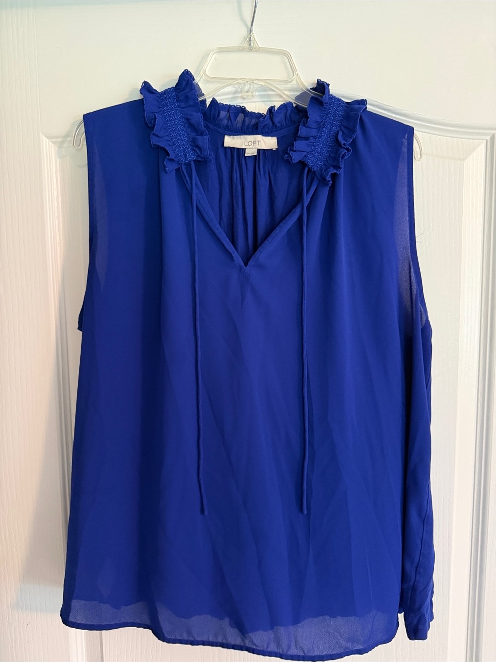 LOFT Cobalt Blue Ruffle Neck Sleeveless Camisole
